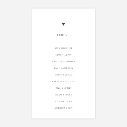 Nom de table mariage Élégant cœur