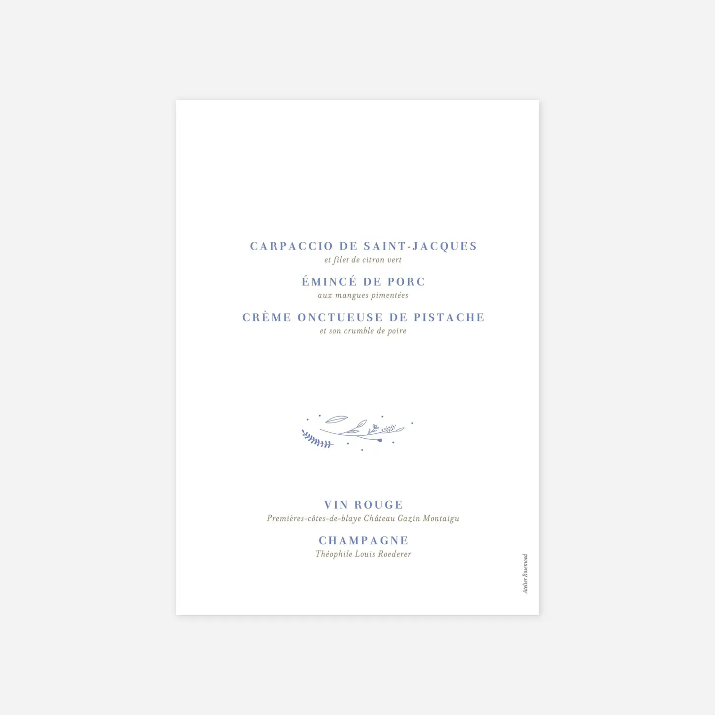 Menu baptême Élégant feuillage