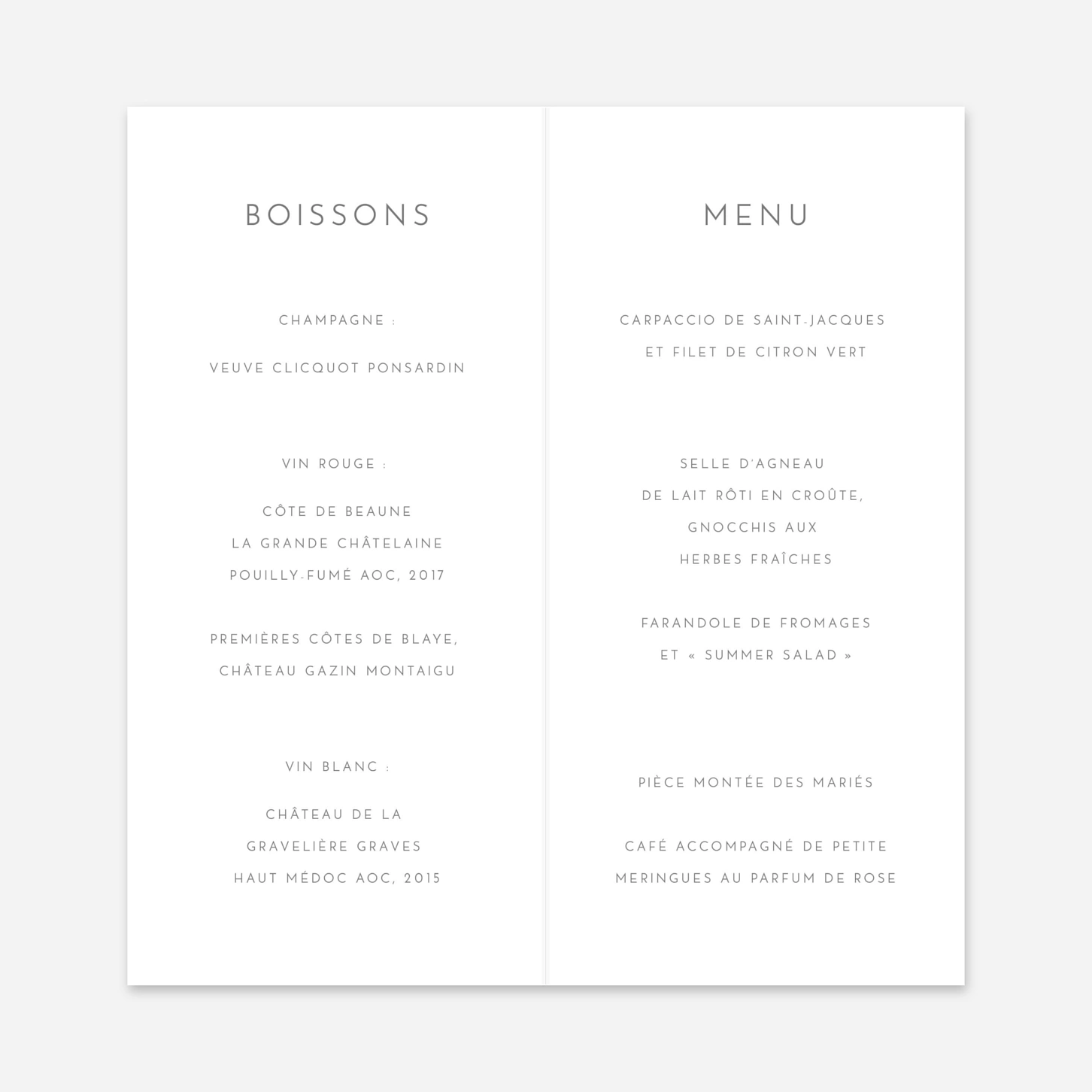 Menu mariage Élégant photo portrait