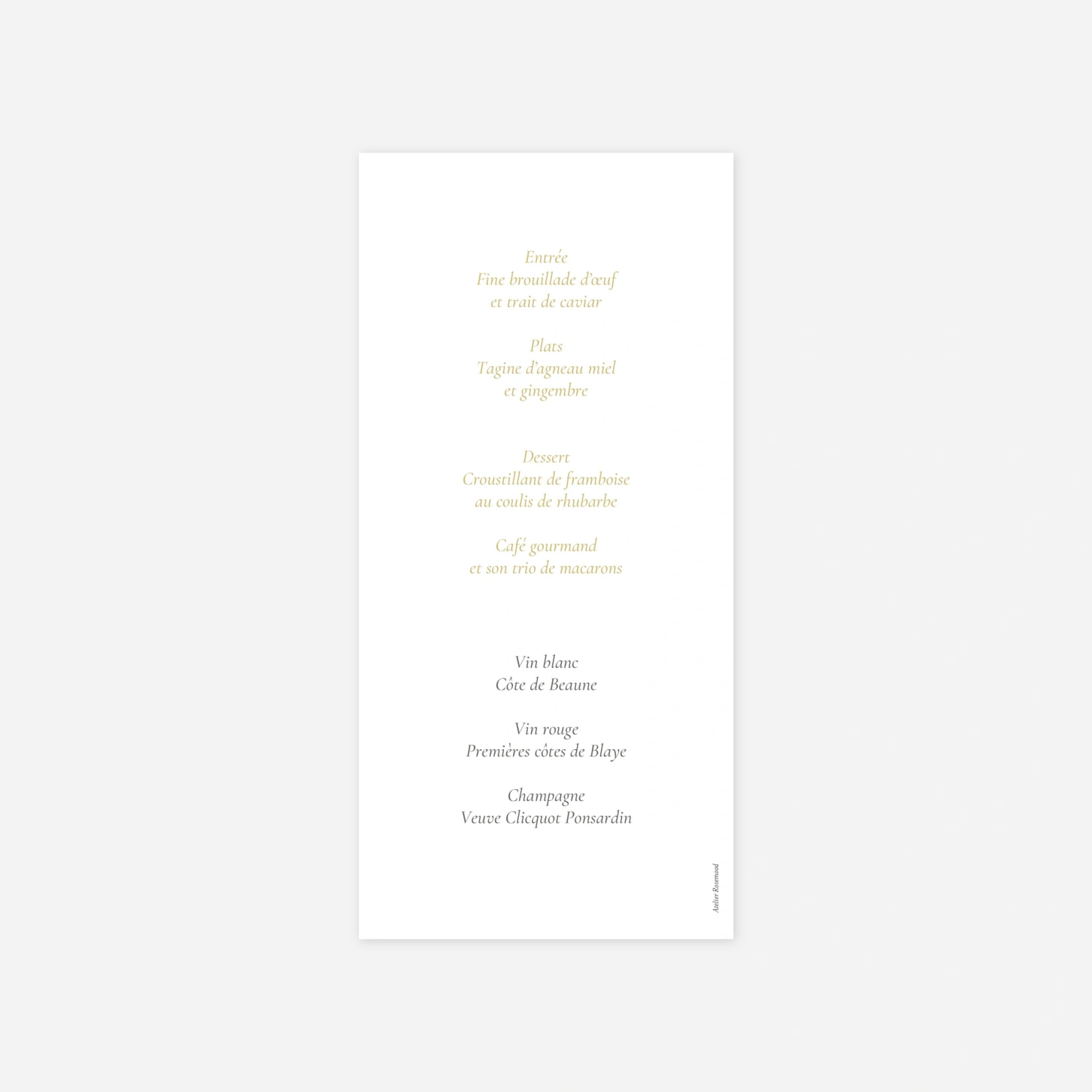 Menu mariage Envolée d'eucalyptus