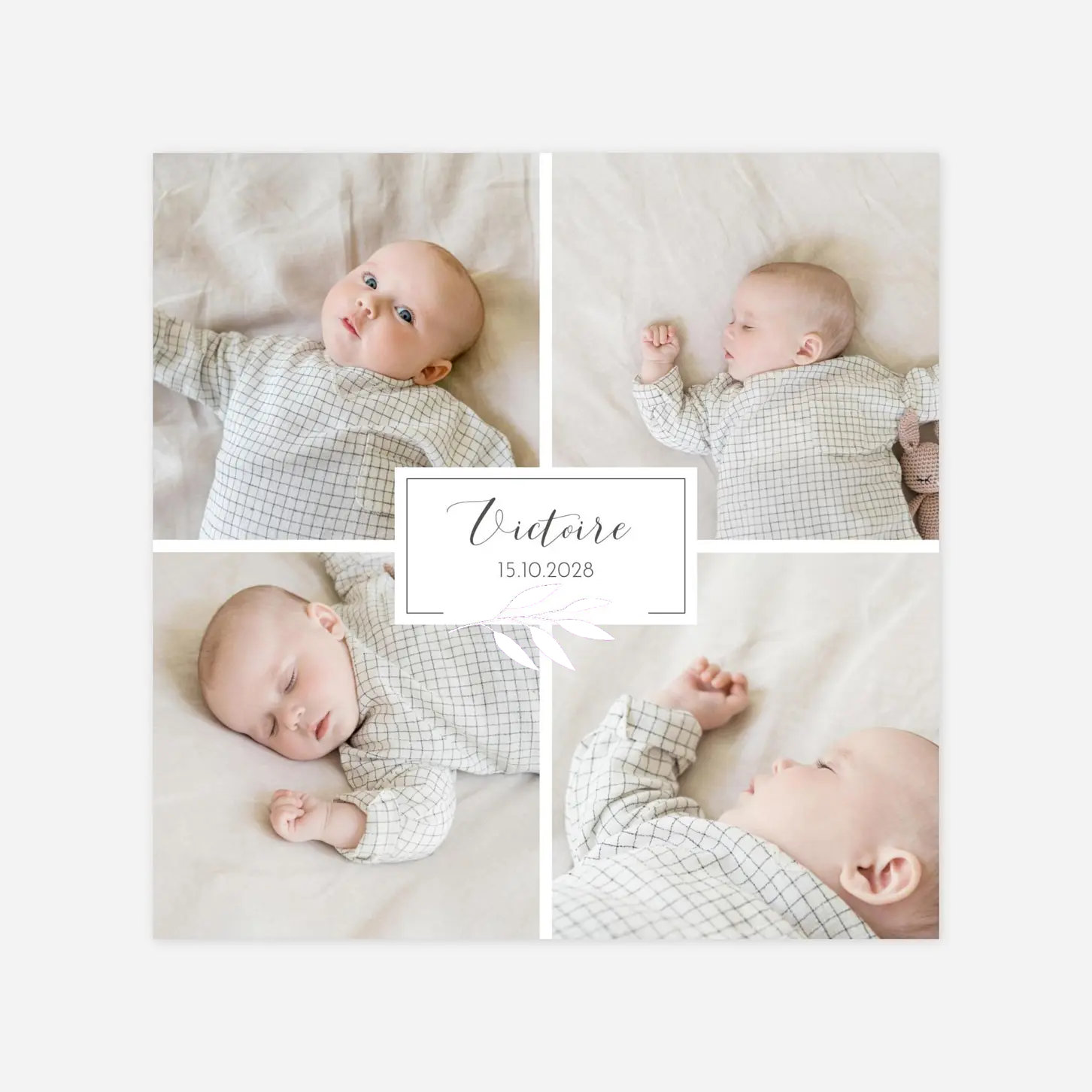 Faire-part naissance Feuille d'or cartouche