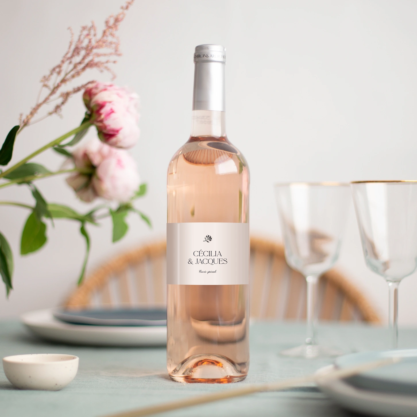 Étiquette bouteille Fleur minimale