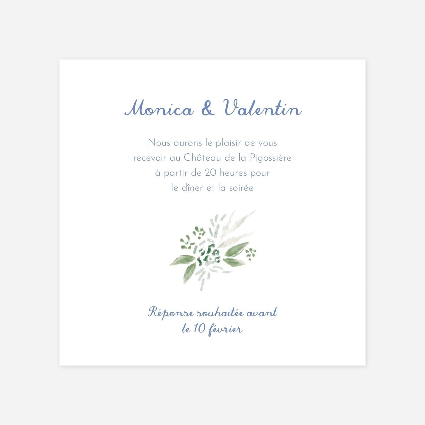 Carton d'invitation Initiales florales