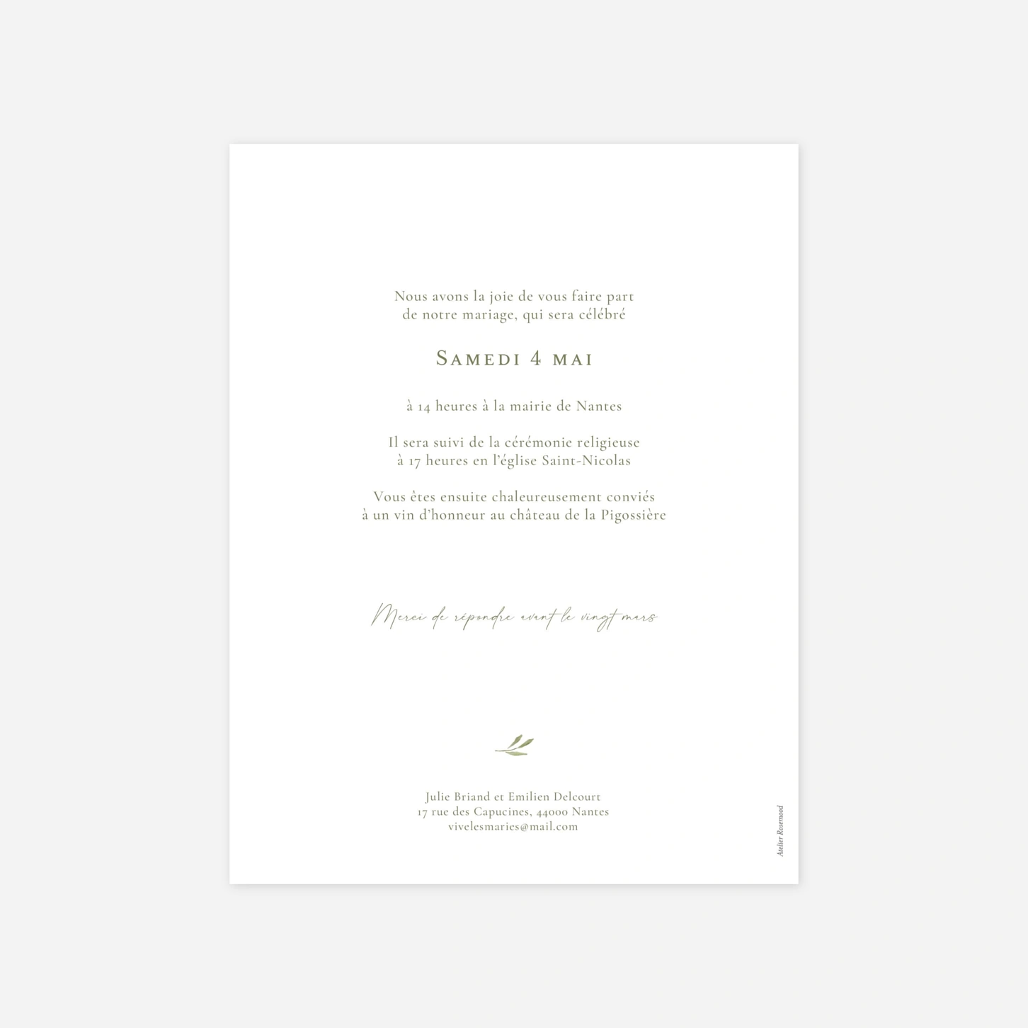 Faire-part mariage Instant botanique