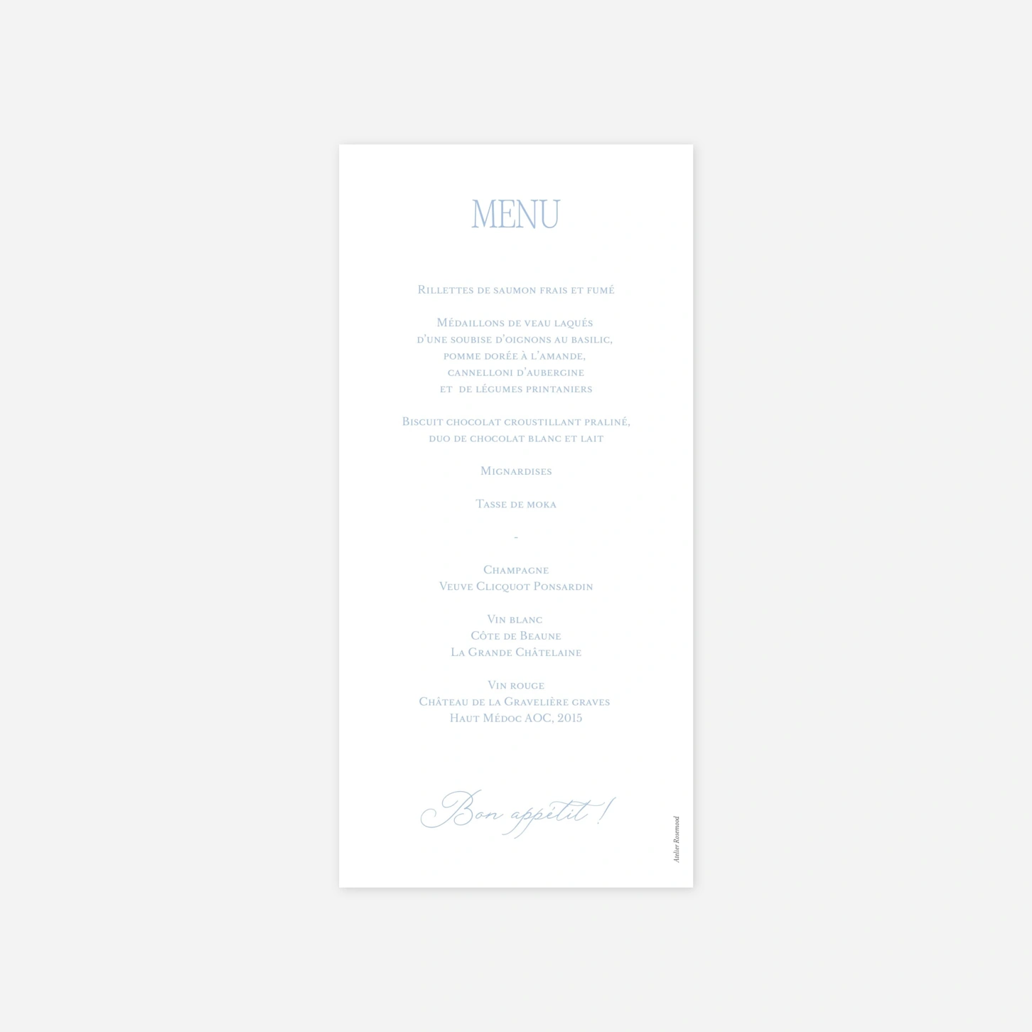 Menu mariage Juste de l'amour