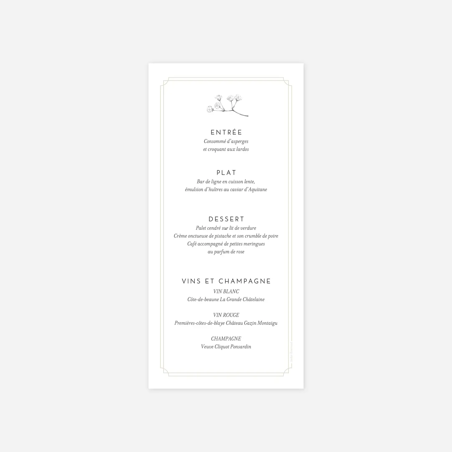 Menu mariage Joli brin