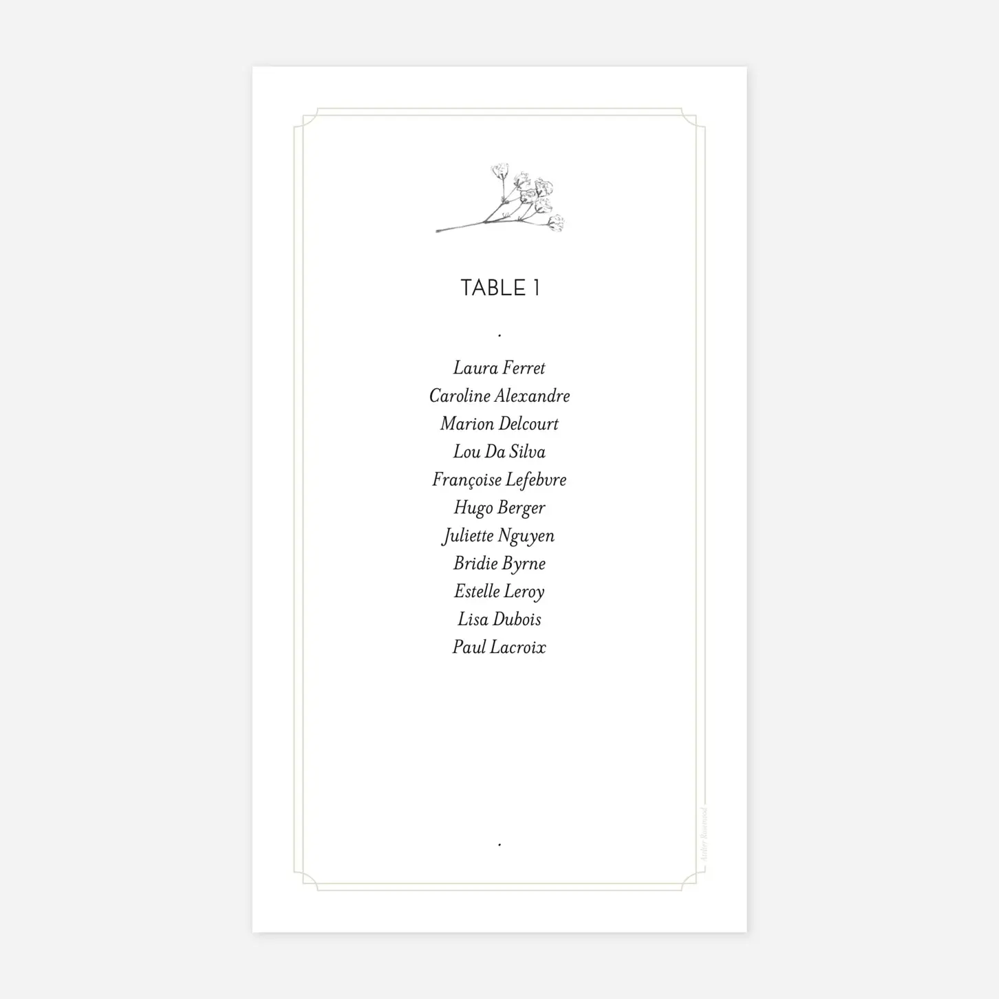 Nom de table mariage Joli brin