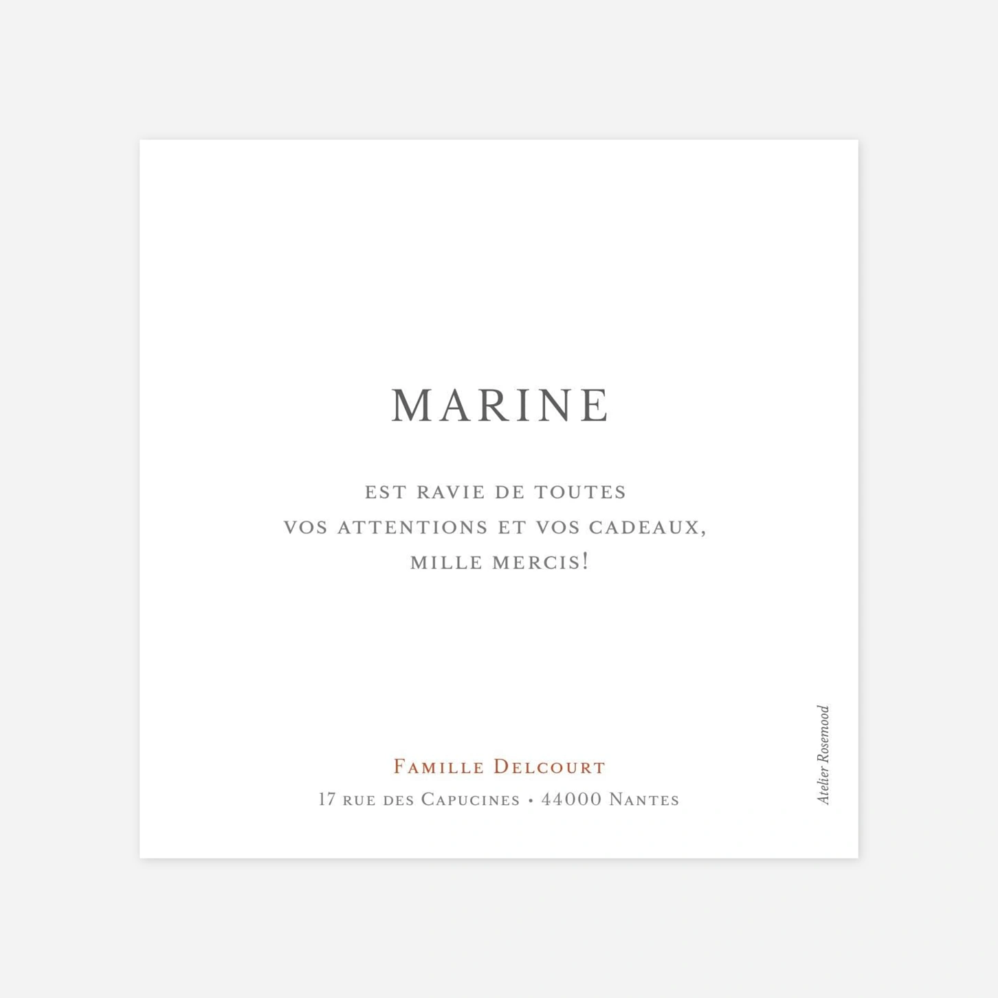 Carte remerciement baptême Joli détail