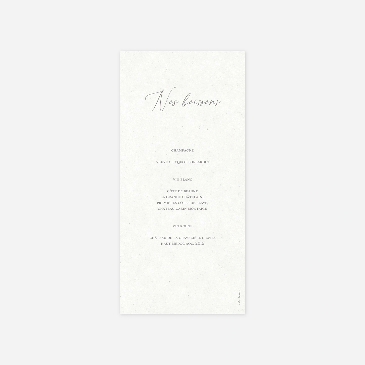 Menu mariage Jour Promis