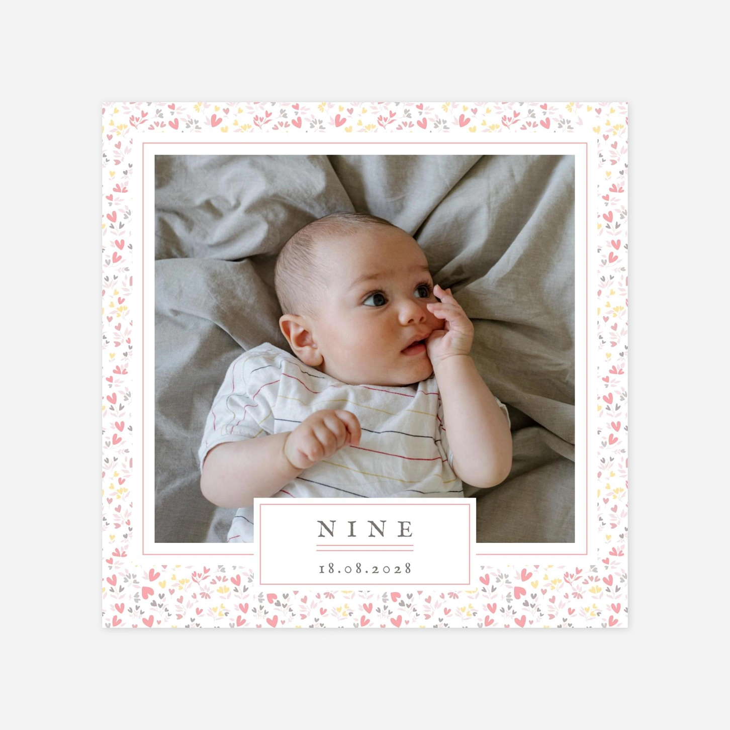 Faire-part naissance Liberty coeur en couleur