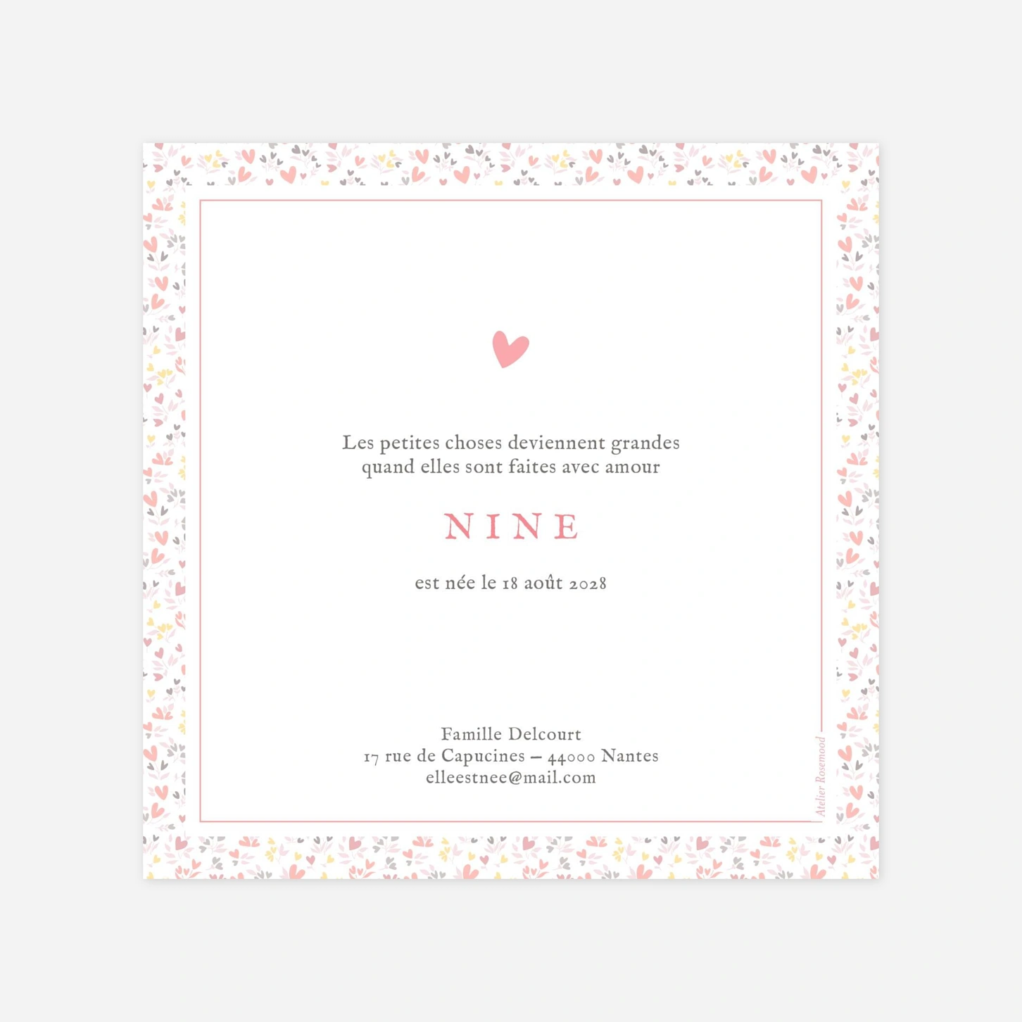 Faire-part naissance Liberty coeur en couleur