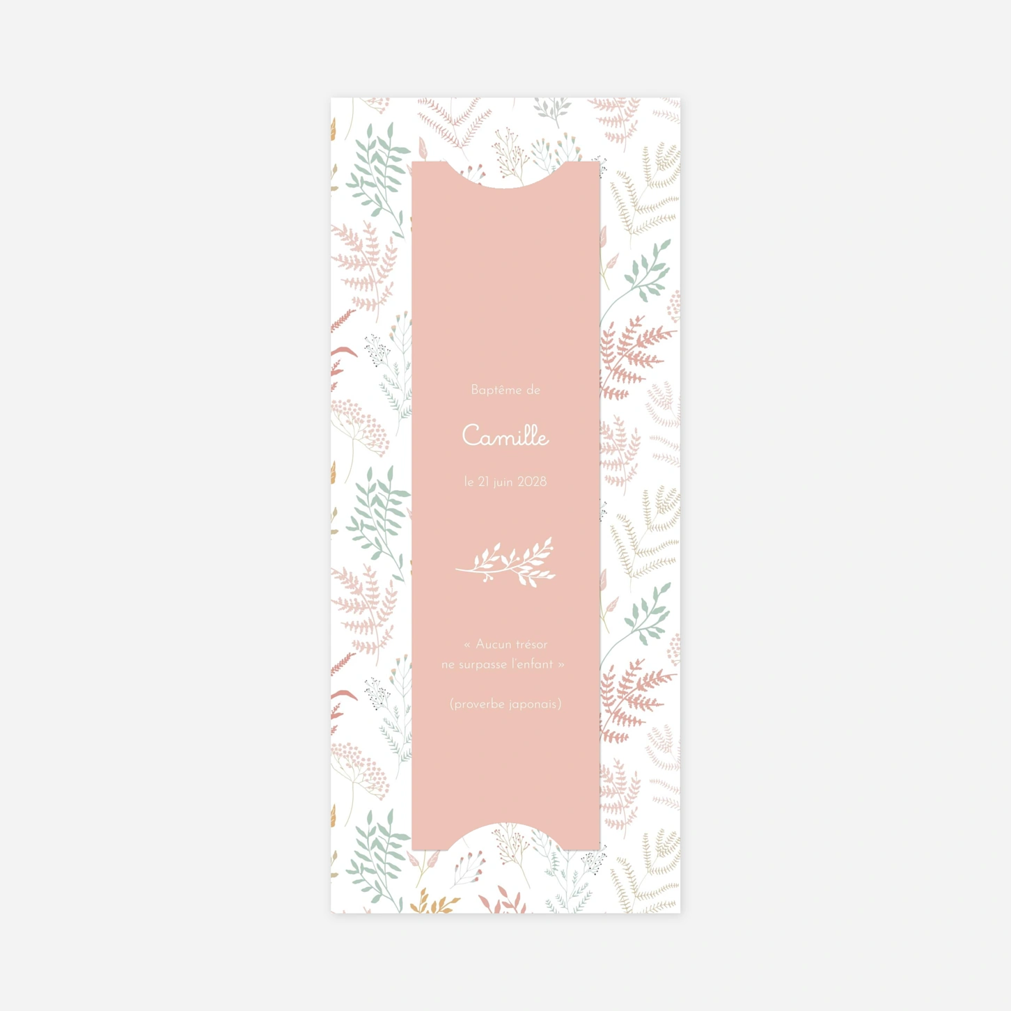 Faire-part baptême Liberty feuillage