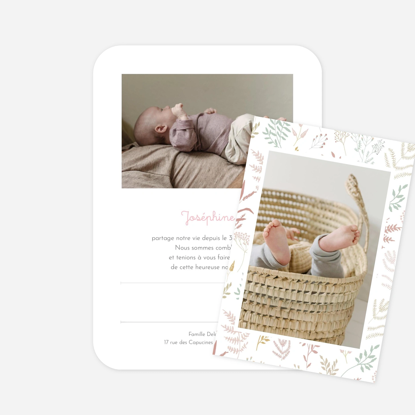 Faire-part naissance Liberty feuillage