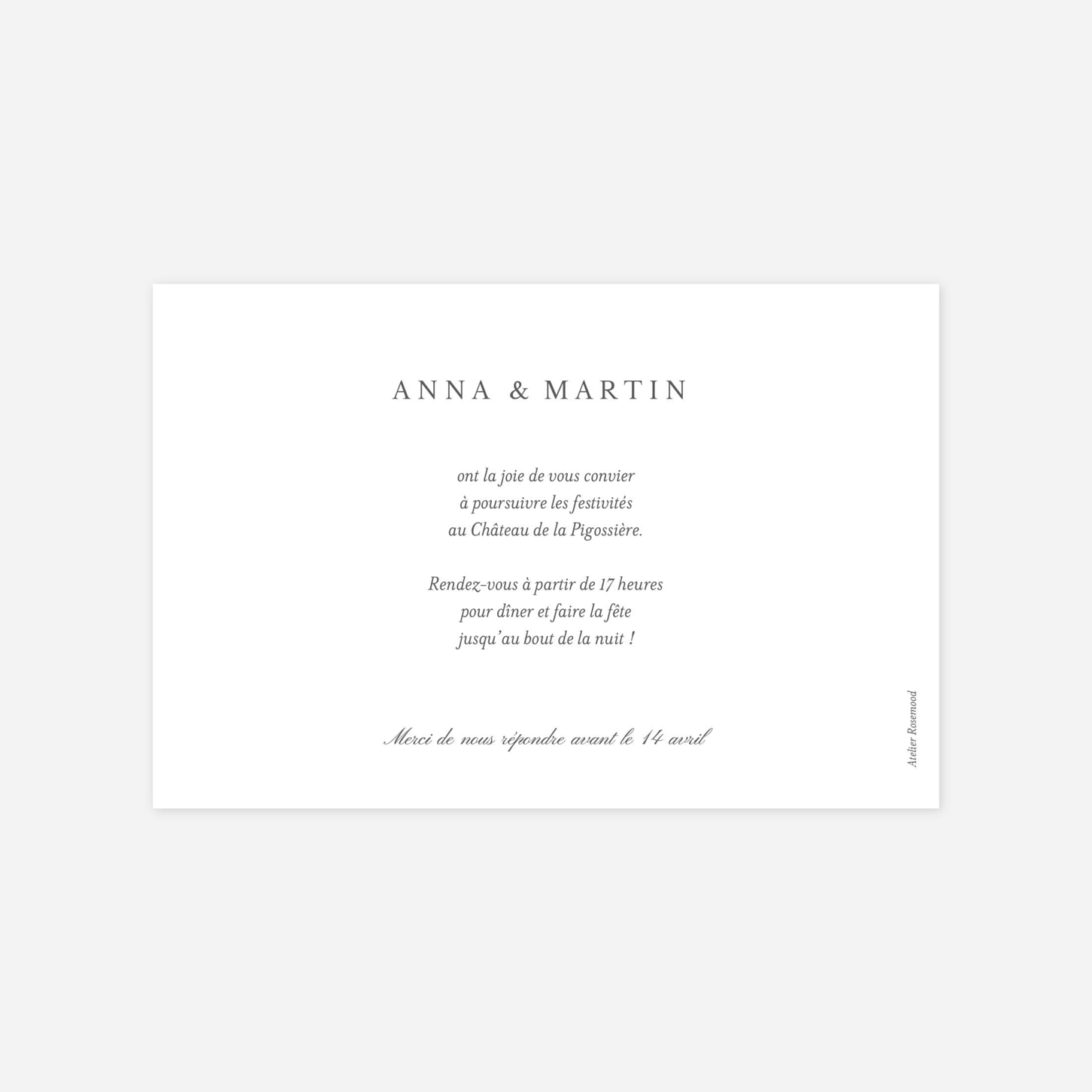 Carton d'invitation Lieu de noces