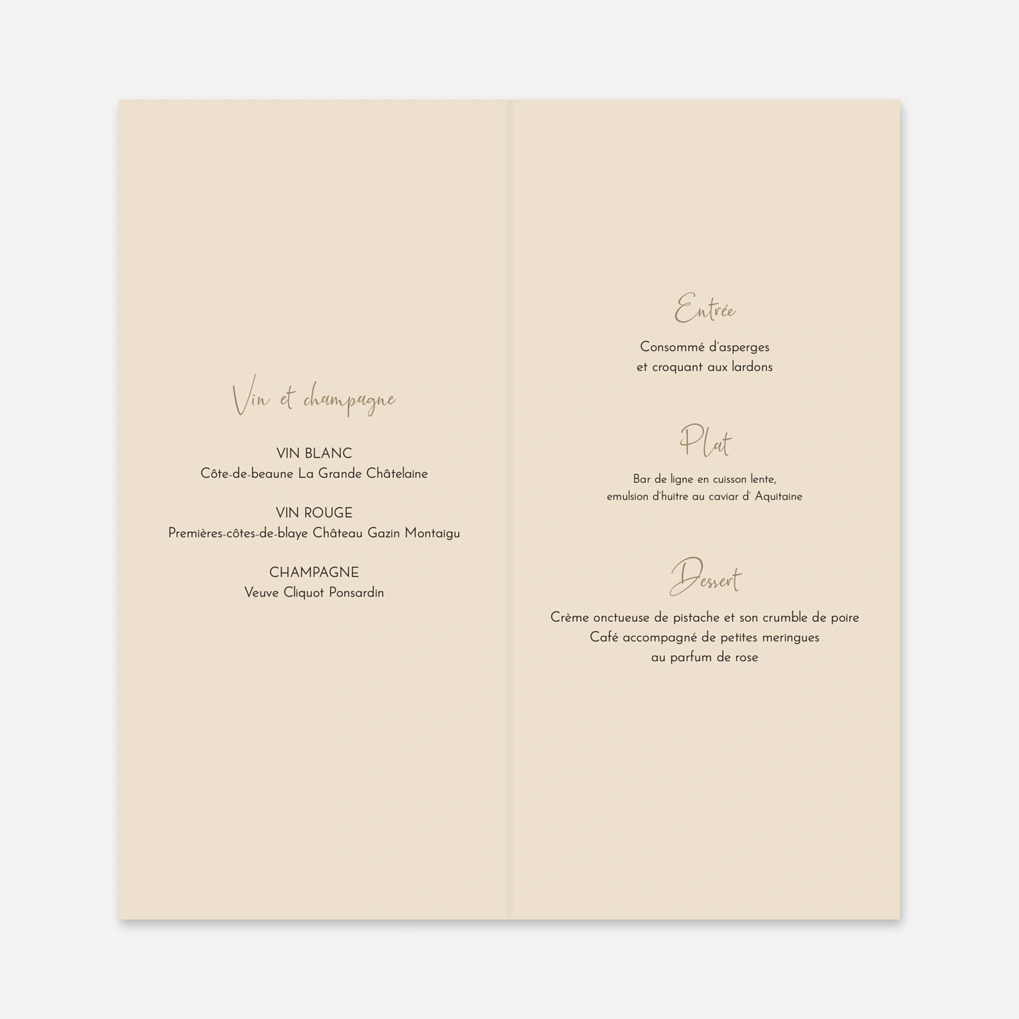 Menu mariage Les mariés champêtres
