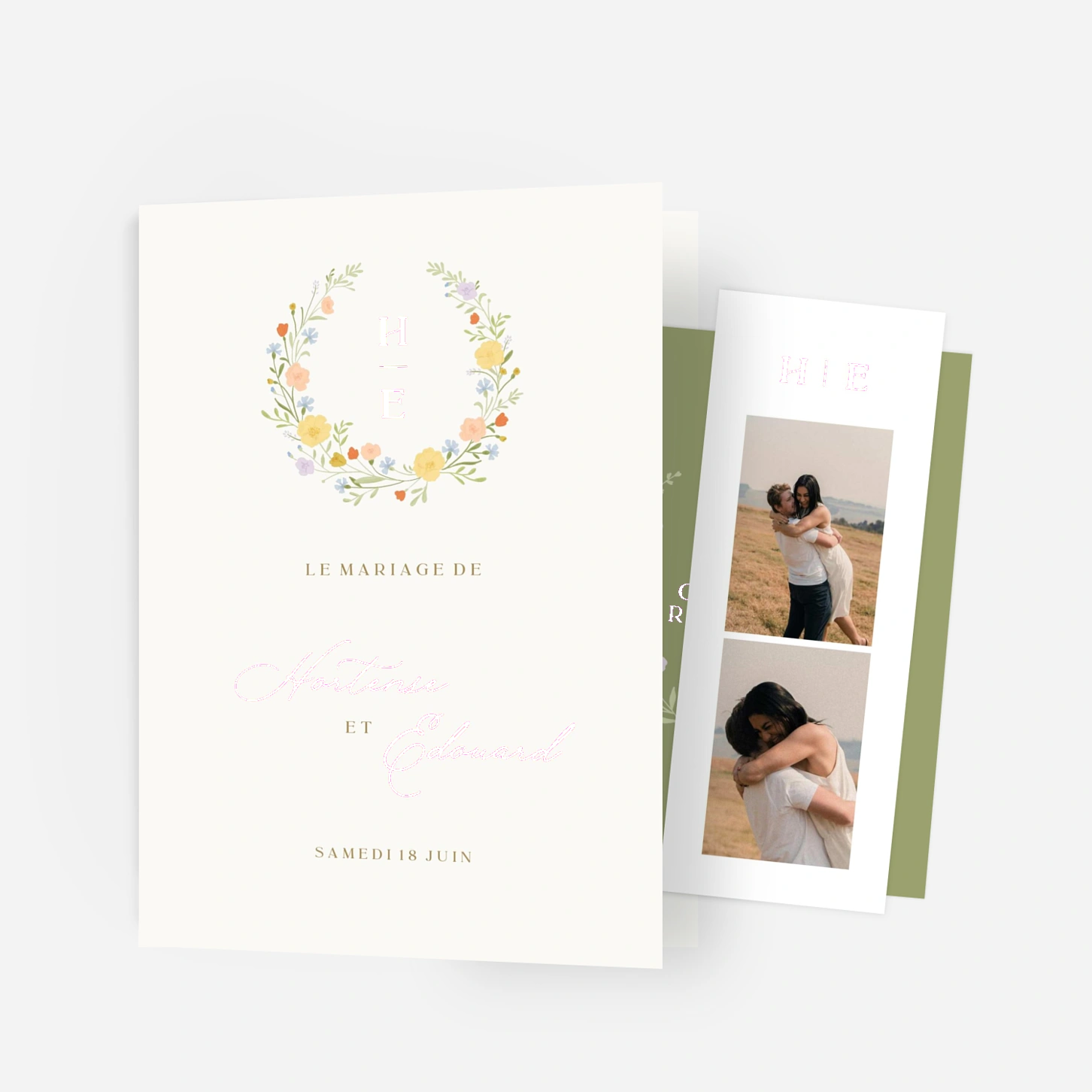 Faire-part mariage Monogramme botanique