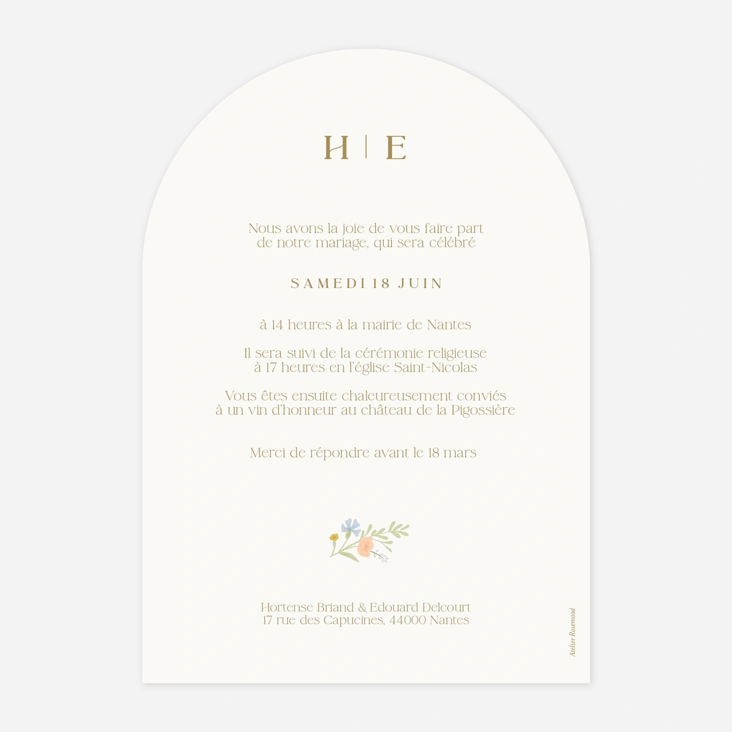 Faire-part mariage Monogramme botanique