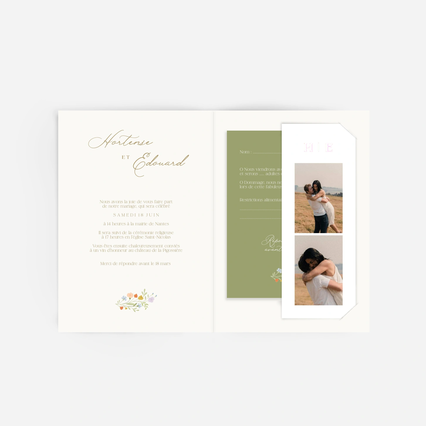 Faire-part mariage Monogramme botanique