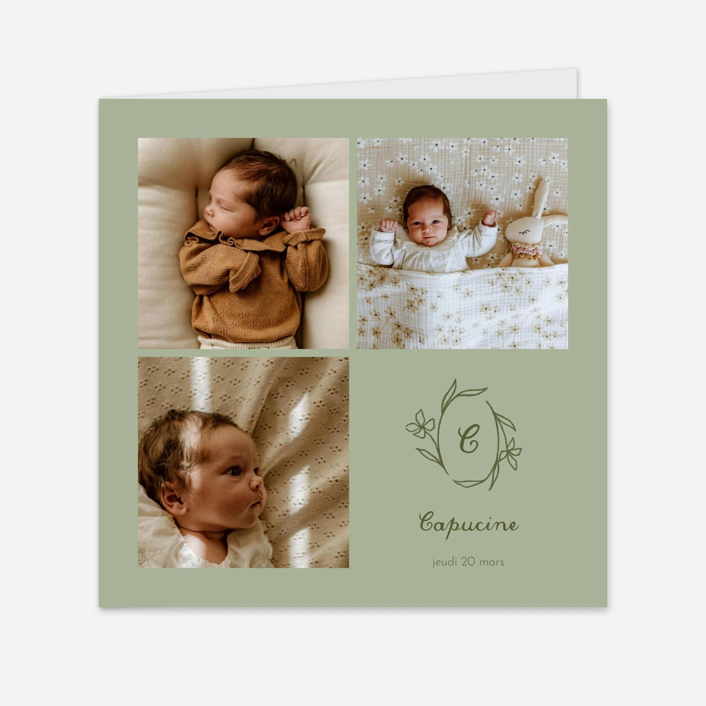 Faire-part naissance Médaillon fleuri