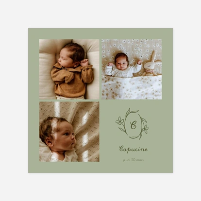 Faire-part naissance Médaillon fleuri