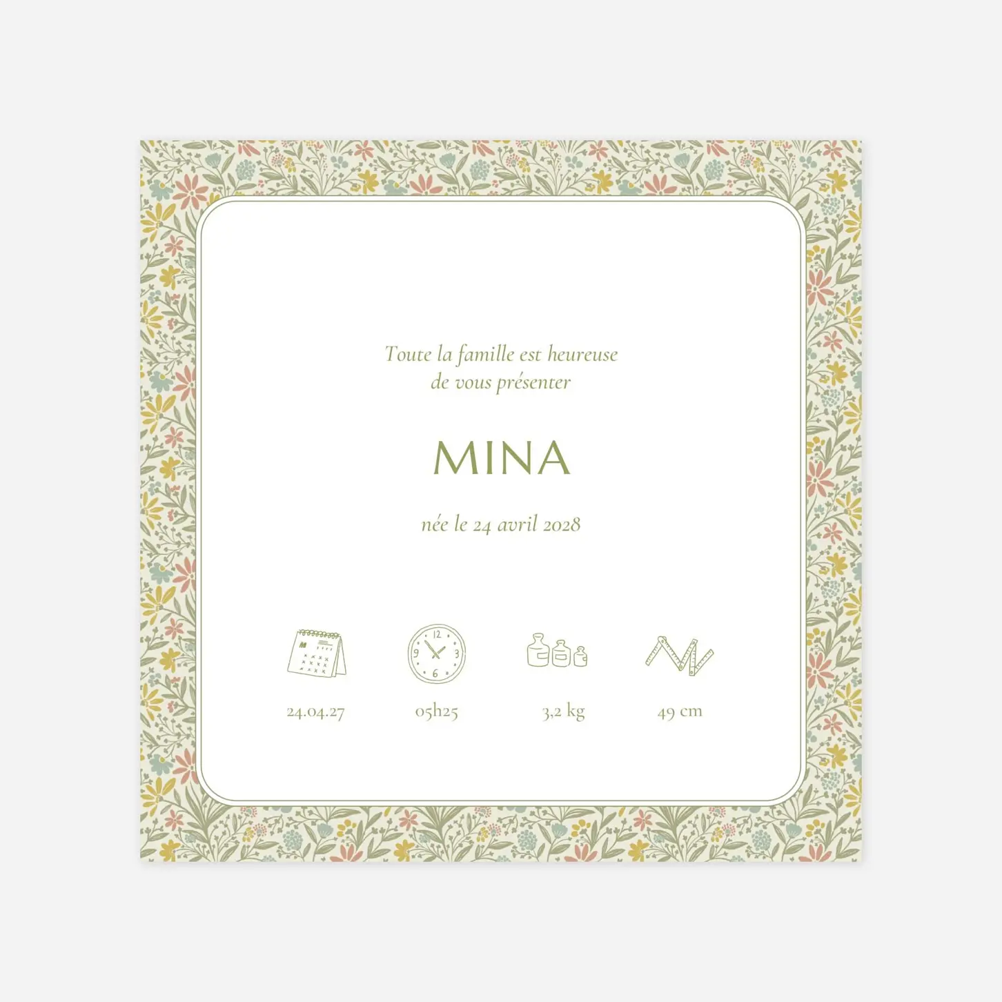 Faire-part naissance Mille fleurs