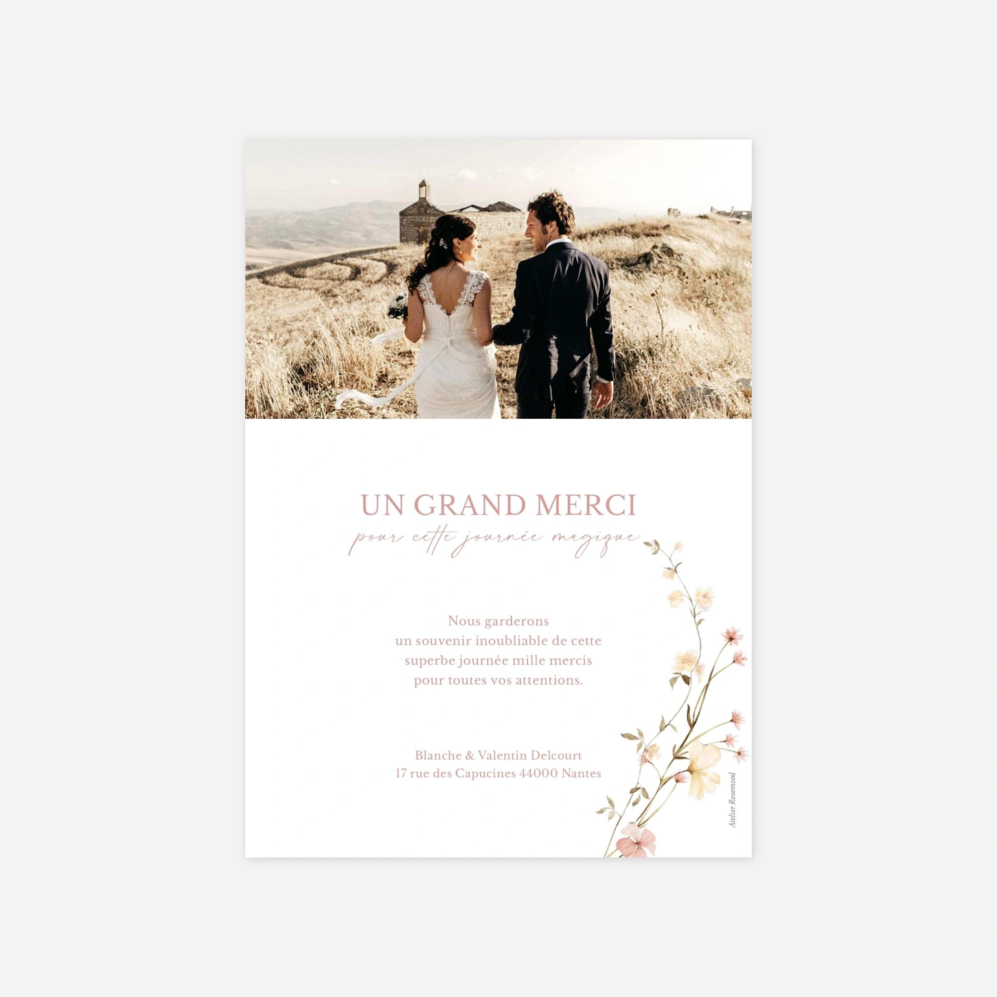 Carte de remerciements Monogramme Floral