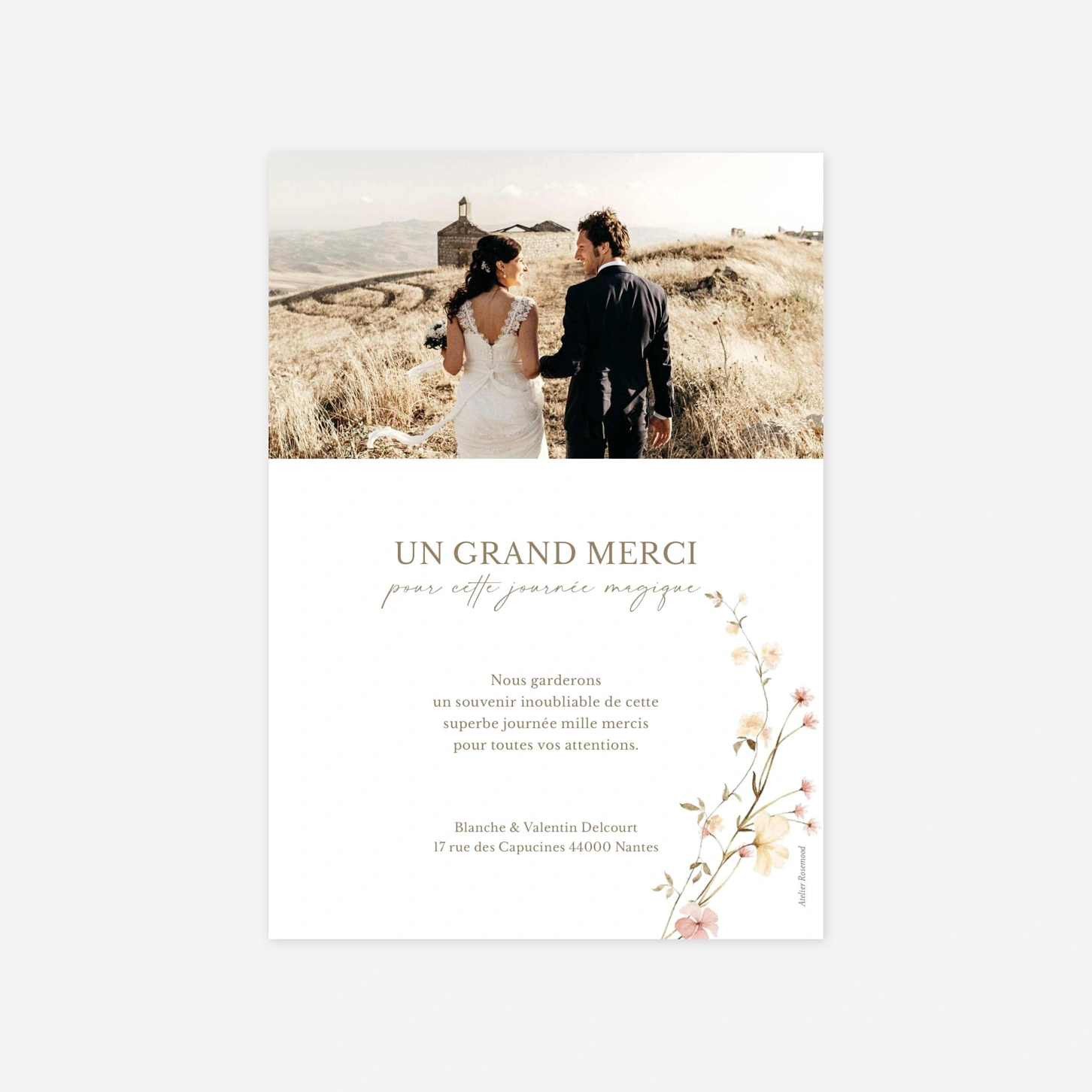 Carte de remerciements Monogramme Floral