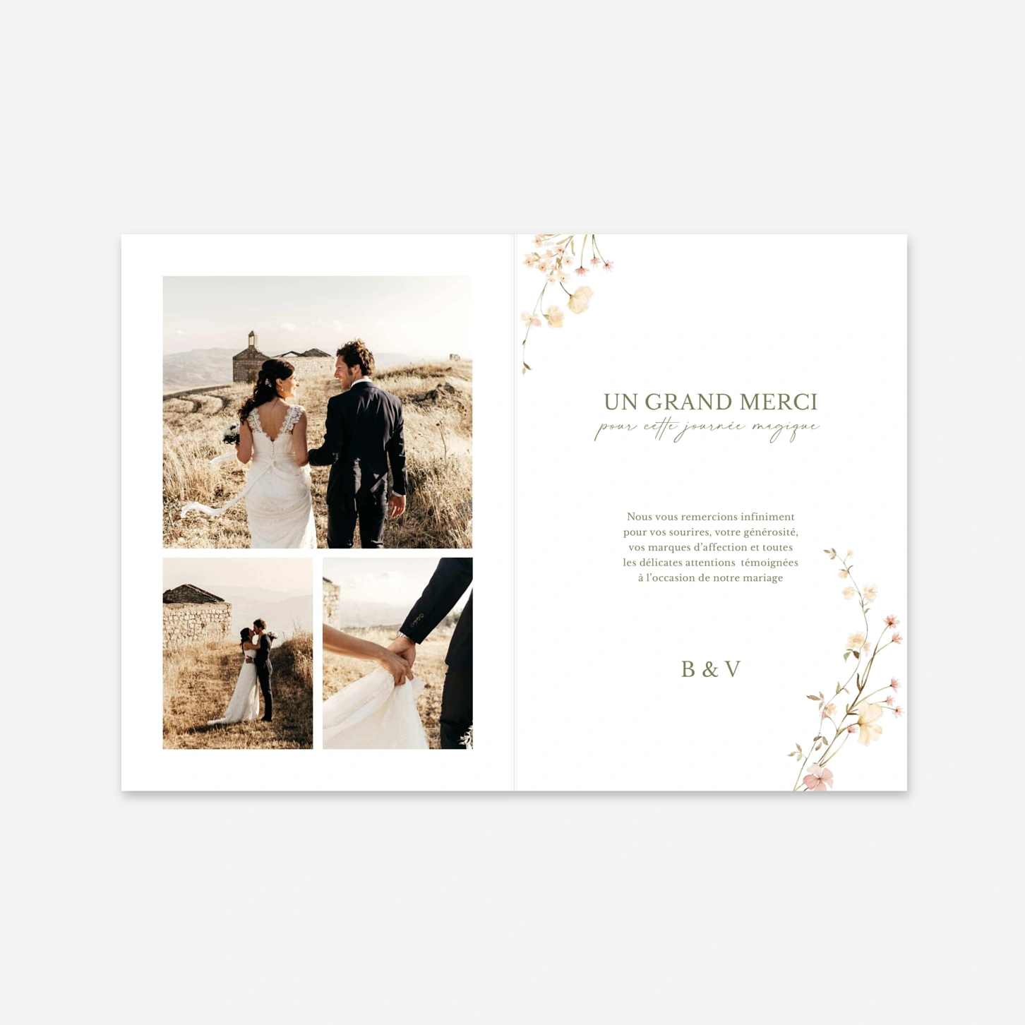 Carte de remerciements Monogramme Floral