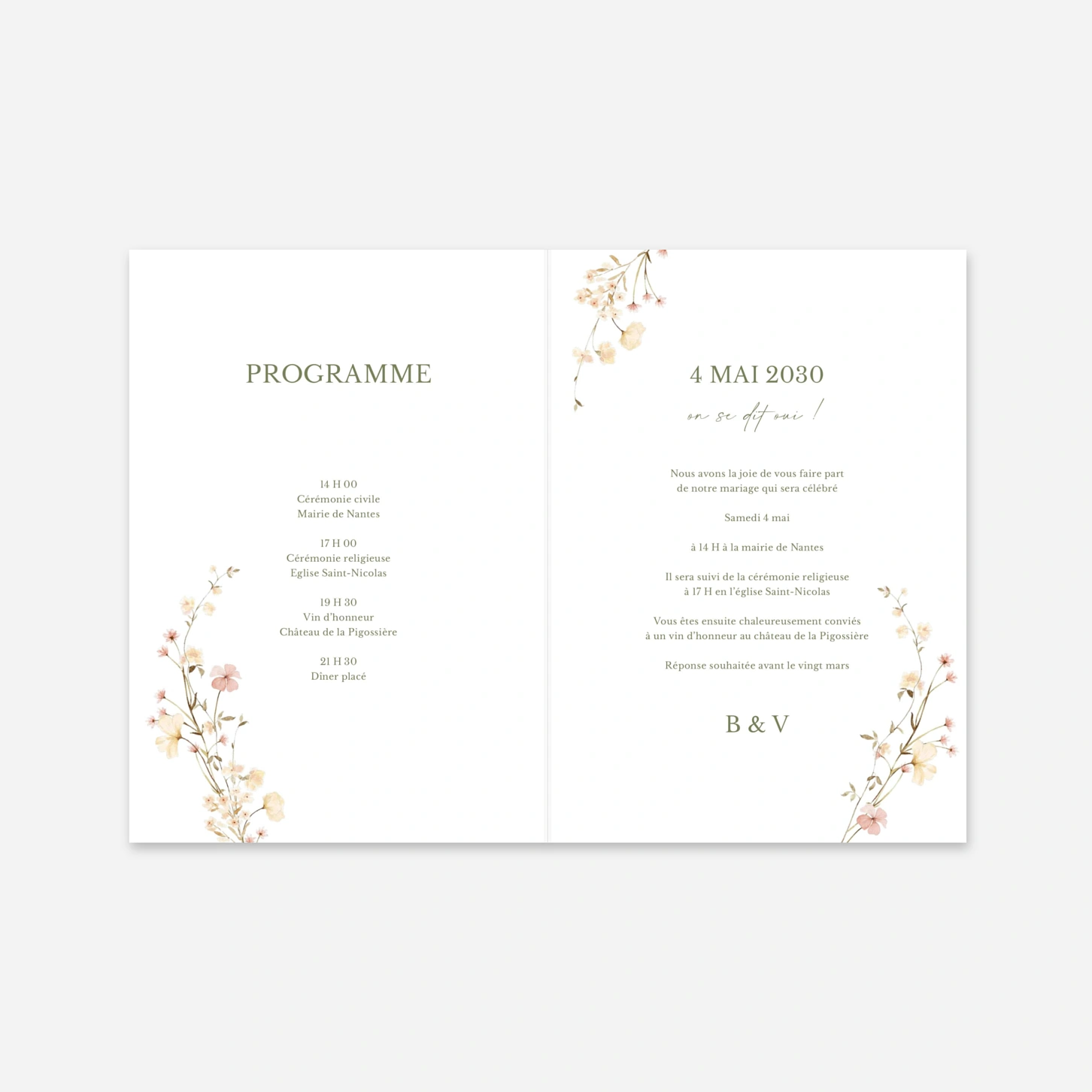 Faire-part mariage Monogramme Floral