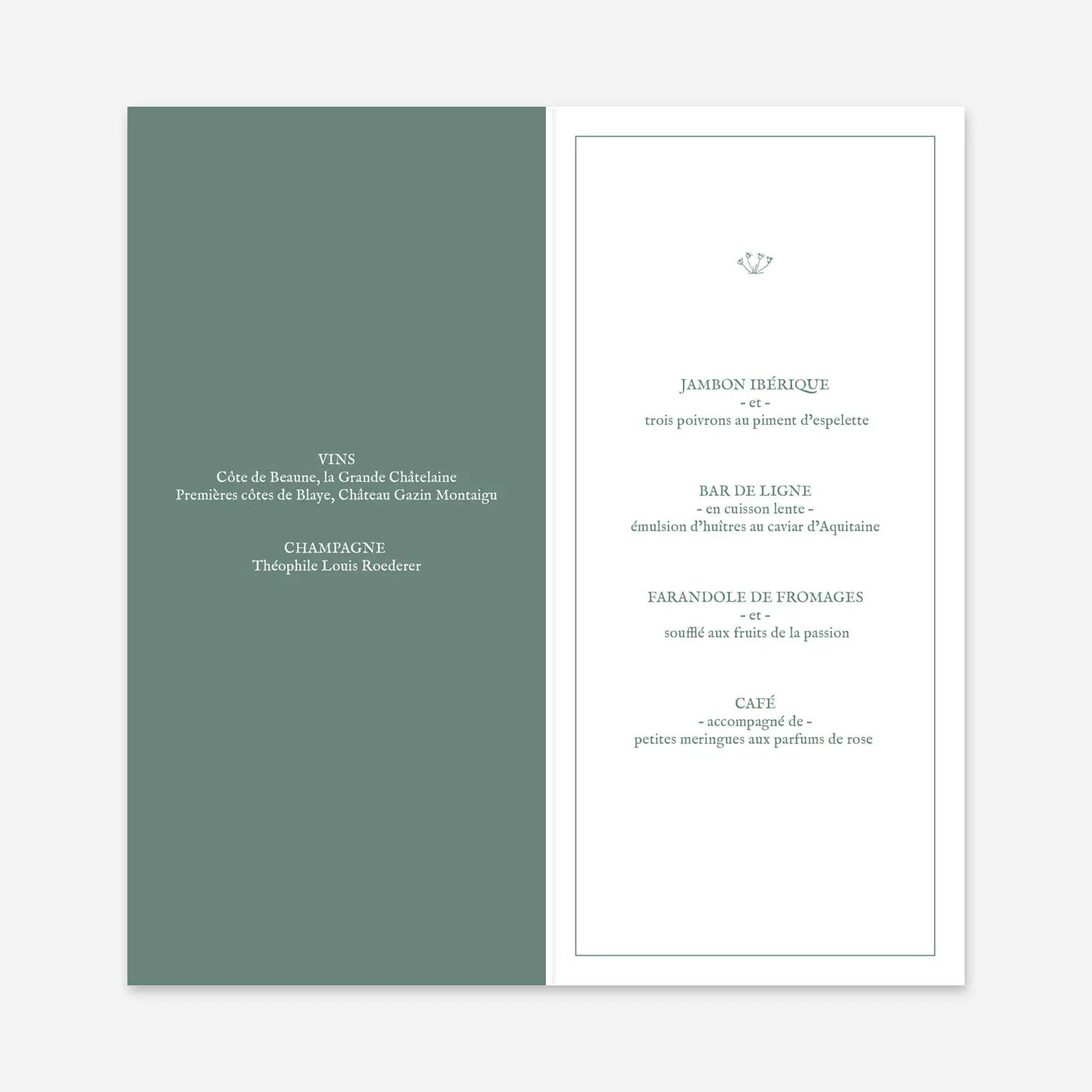 Menu mariage Nature chic