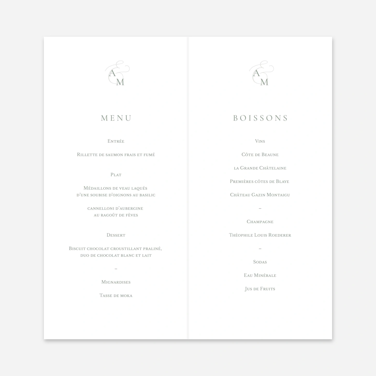 Menu mariage Notre lien