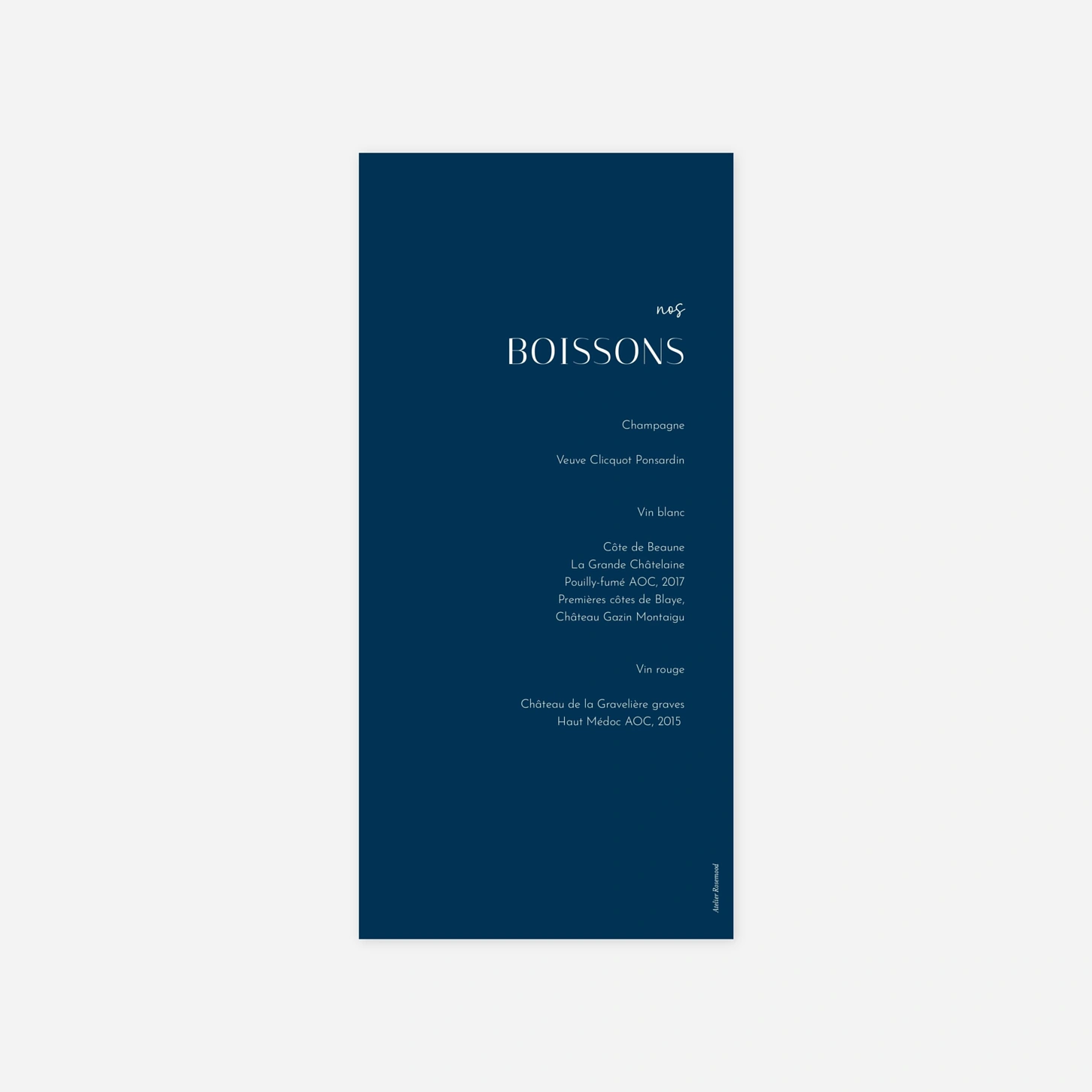 Menu mariage Nos Sentiments