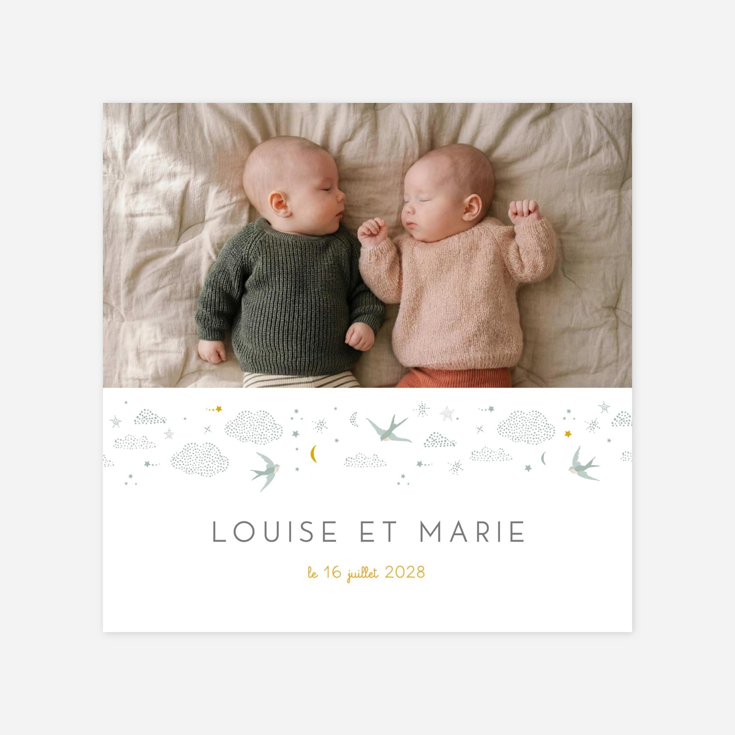 Faire-part naissance jumeaux Nuage de lait