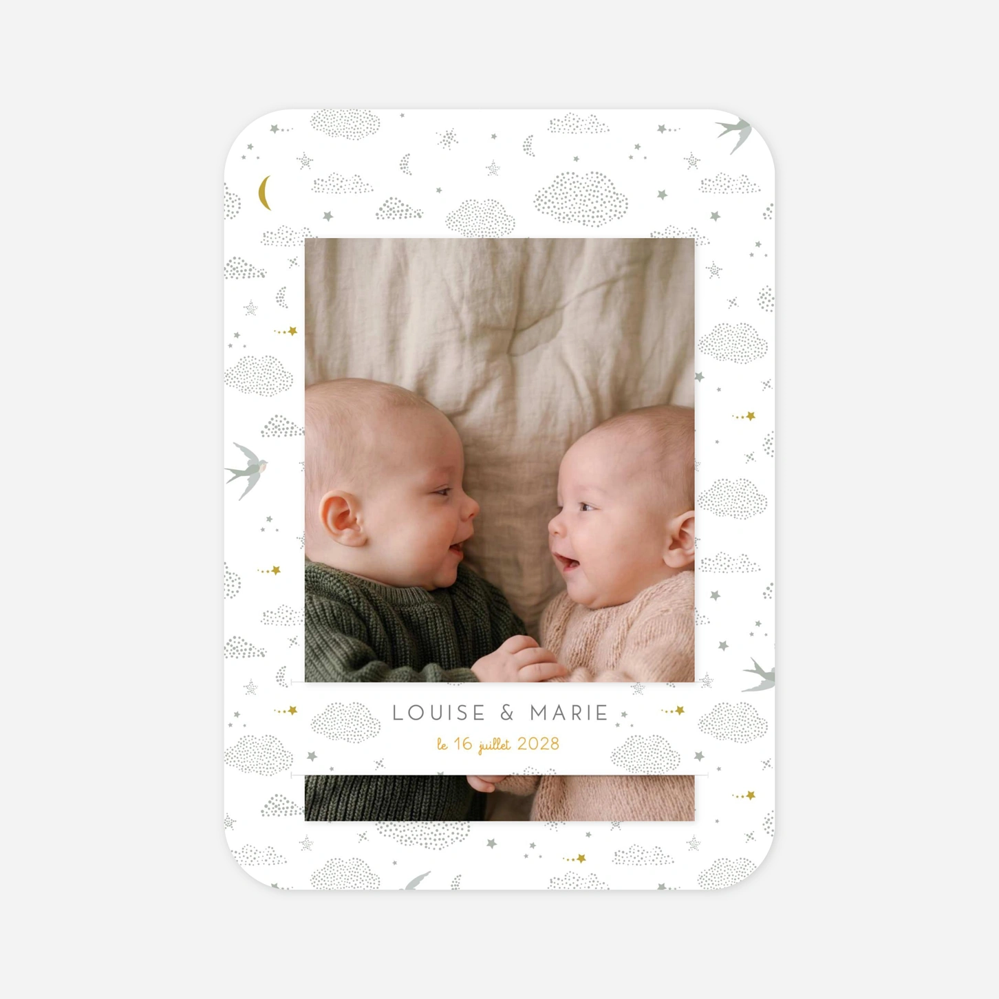 Faire-part naissance jumeaux Nuage de lait