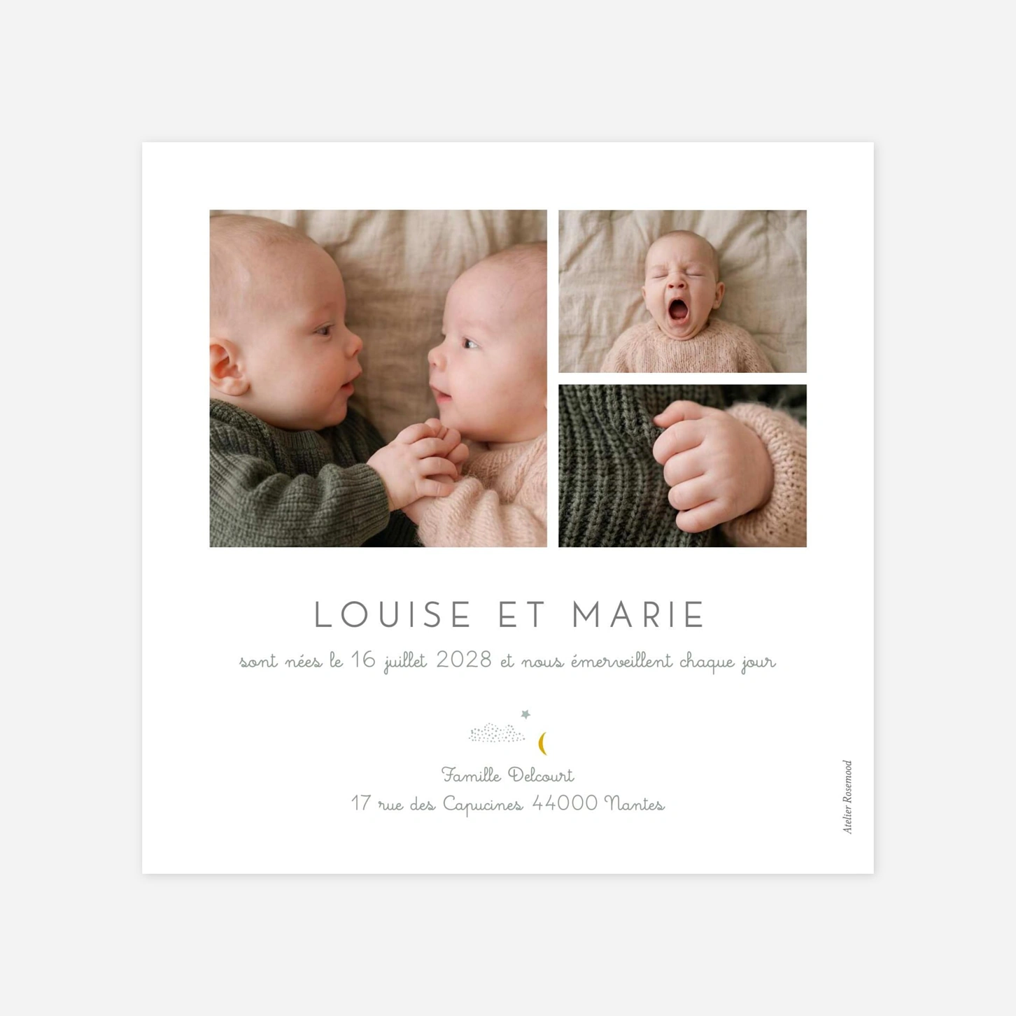 Faire-part naissance jumeaux Nuage de lait