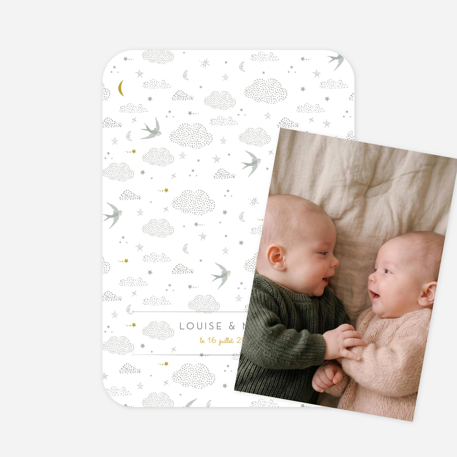 Faire-part naissance jumeaux Nuage de lait