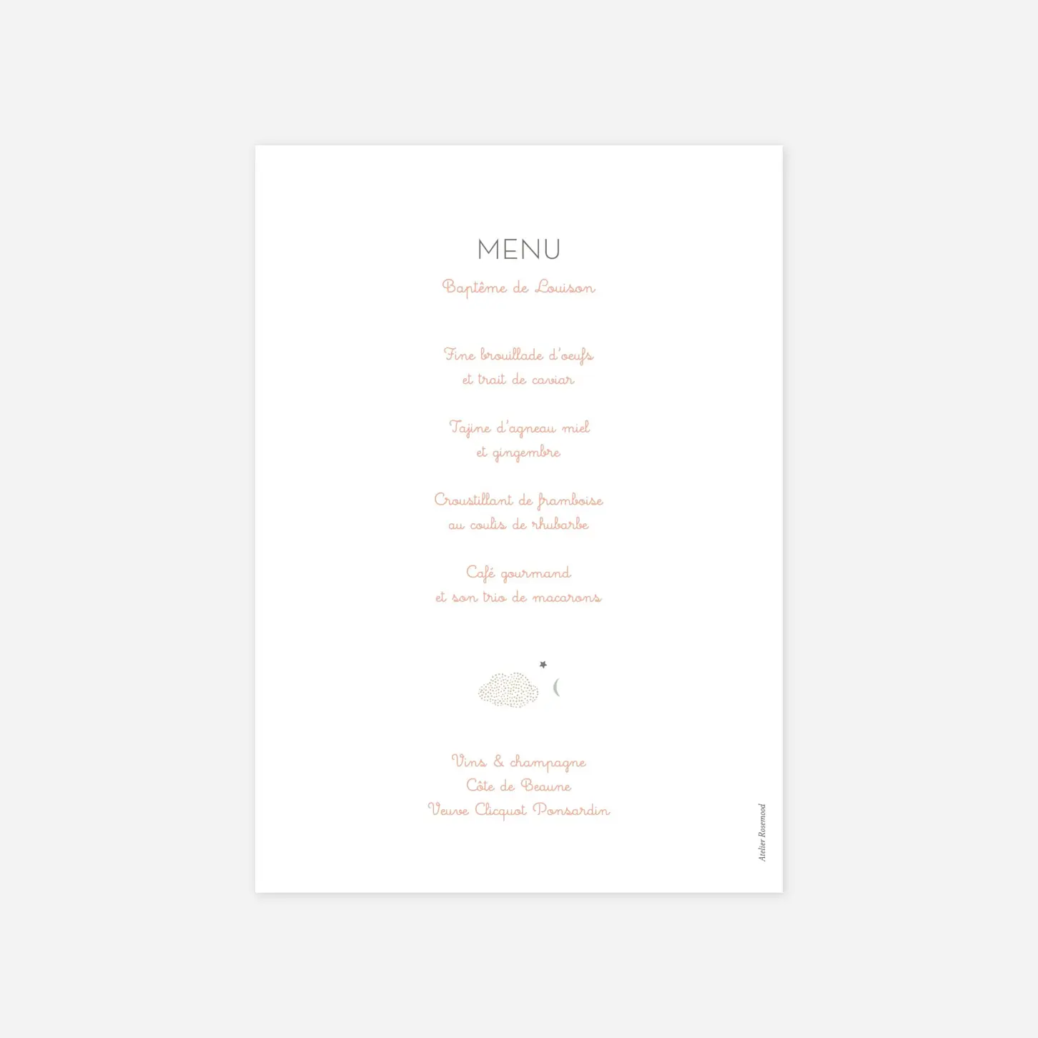 Menu baptême Nuage de lait