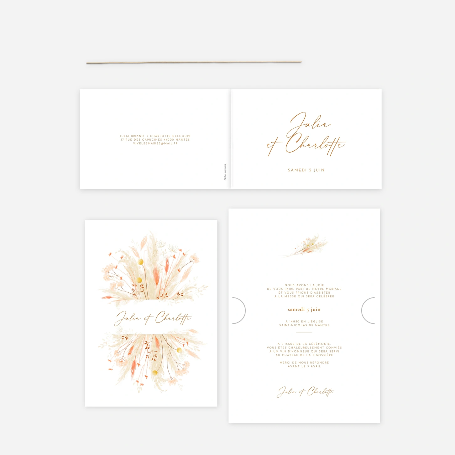 Faire-part mariage Pampas fleuries