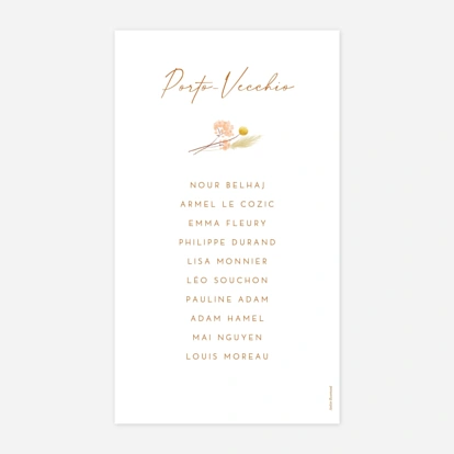 Nom de table mariage Pampas fleuries