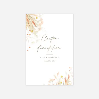 Carte Invitation Mariage Pampas fleuries