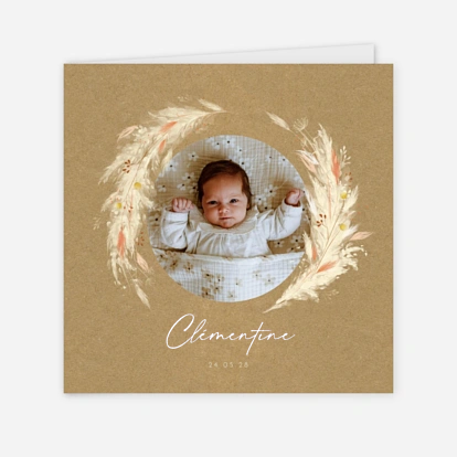 Faire-part naissance Pampas fleuries couronne