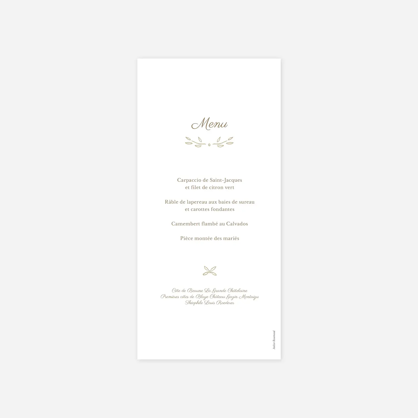 Menu mariage Poème