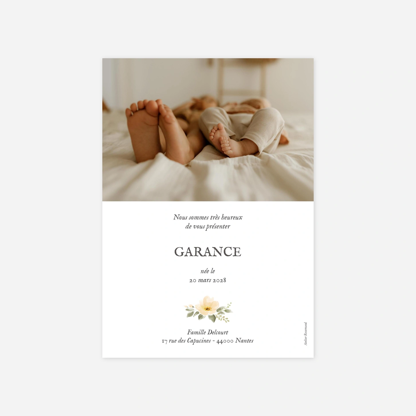 Faire-part naissance Poésie florale