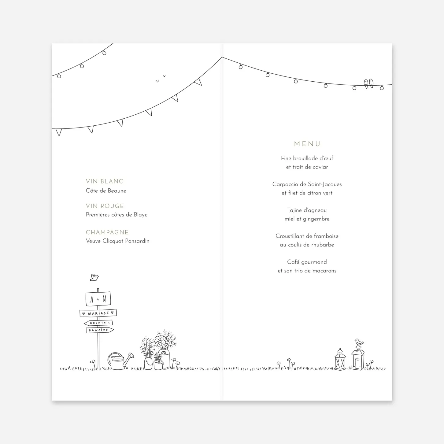Menu mariage Promesse bohême