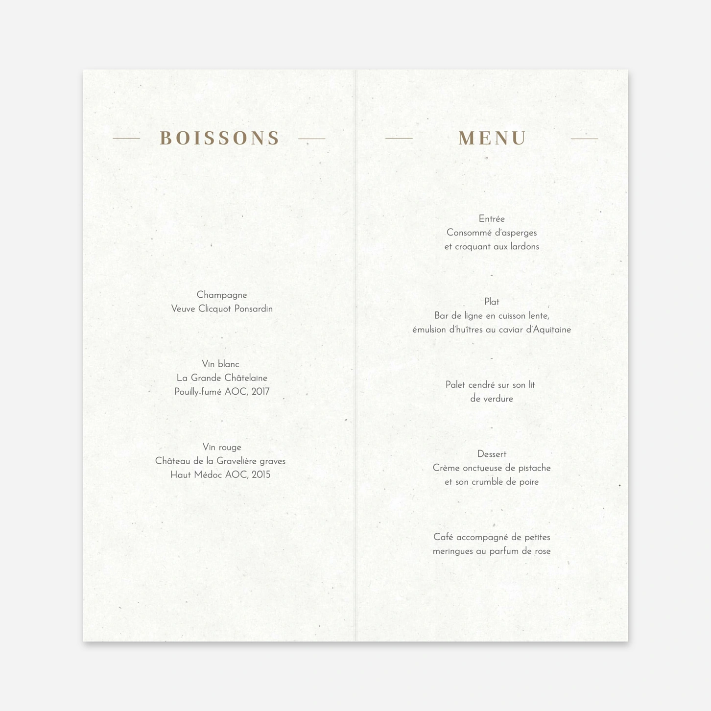 Menu mariage Pure Sérénité