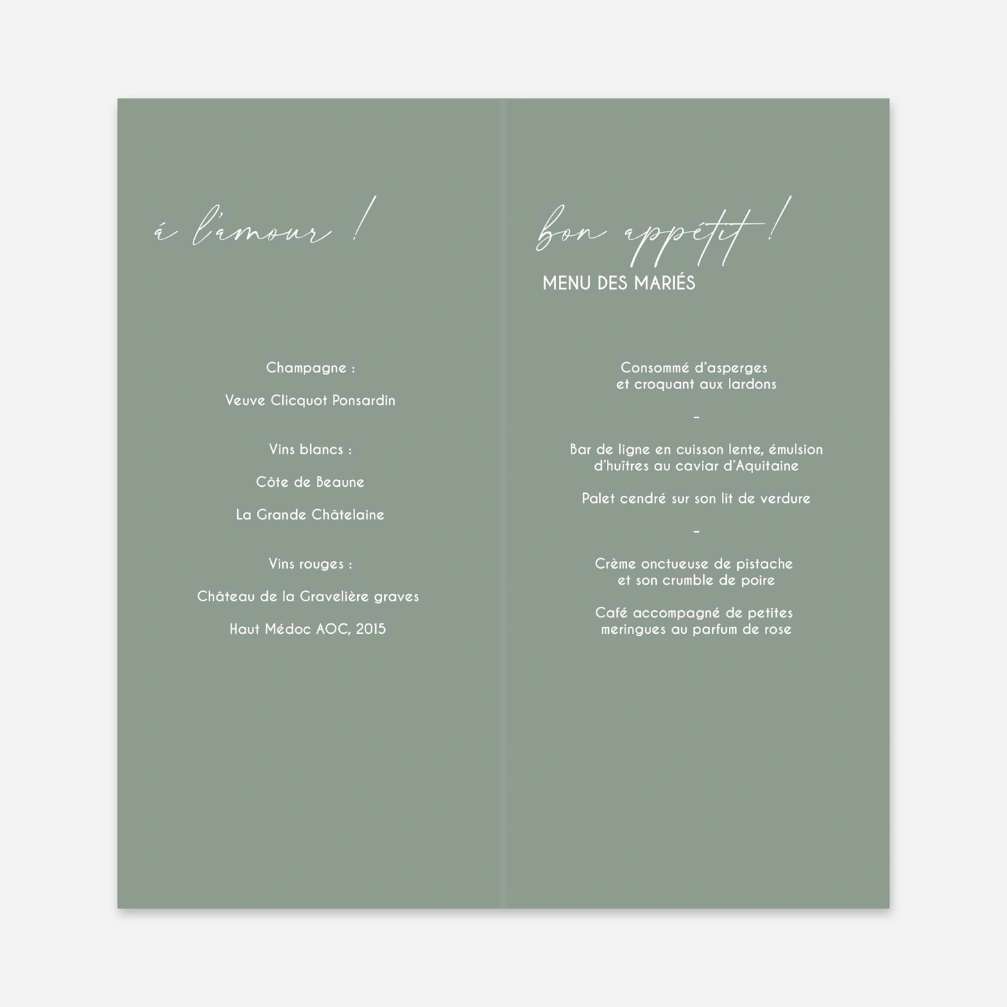 Menu mariage Rêve de Nature