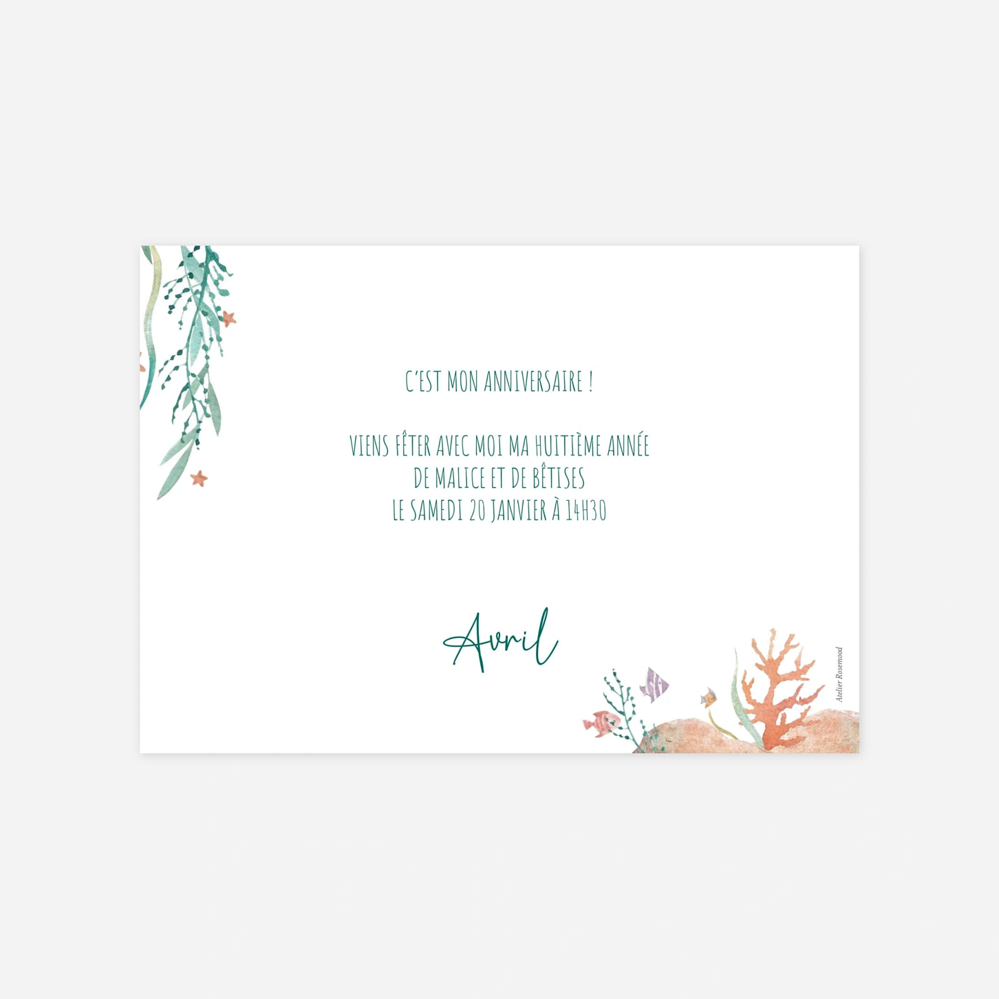 invitation anniversaire enfant Sous l'océan