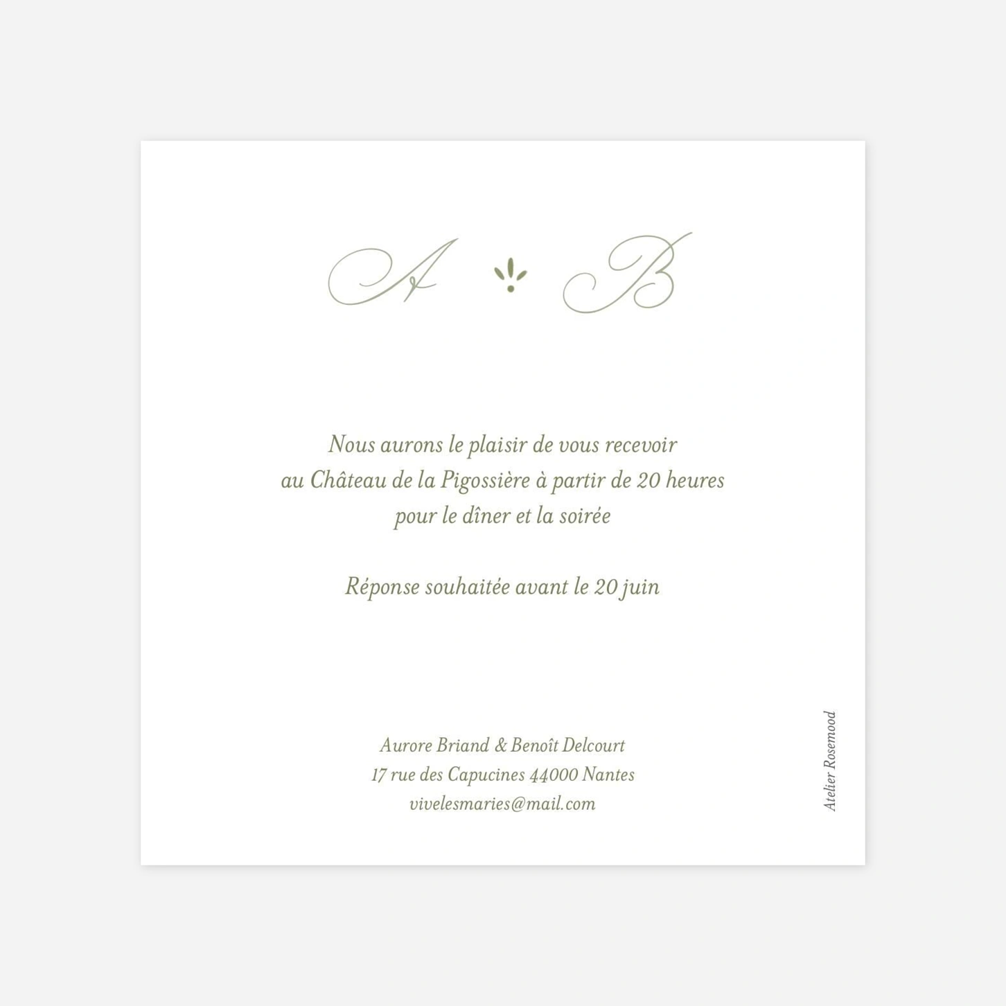 Carton d'invitation Romance vintage