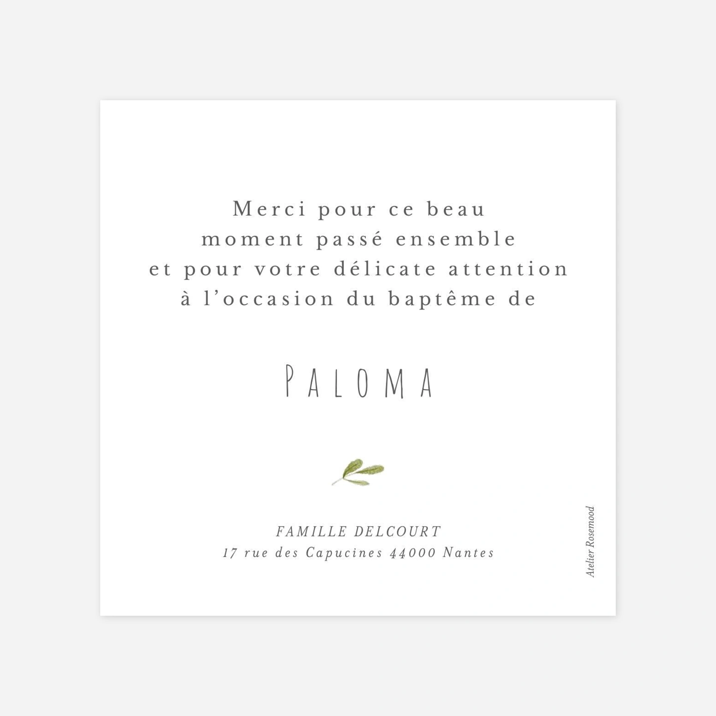 Carte remerciement baptême Symboles aquarellés