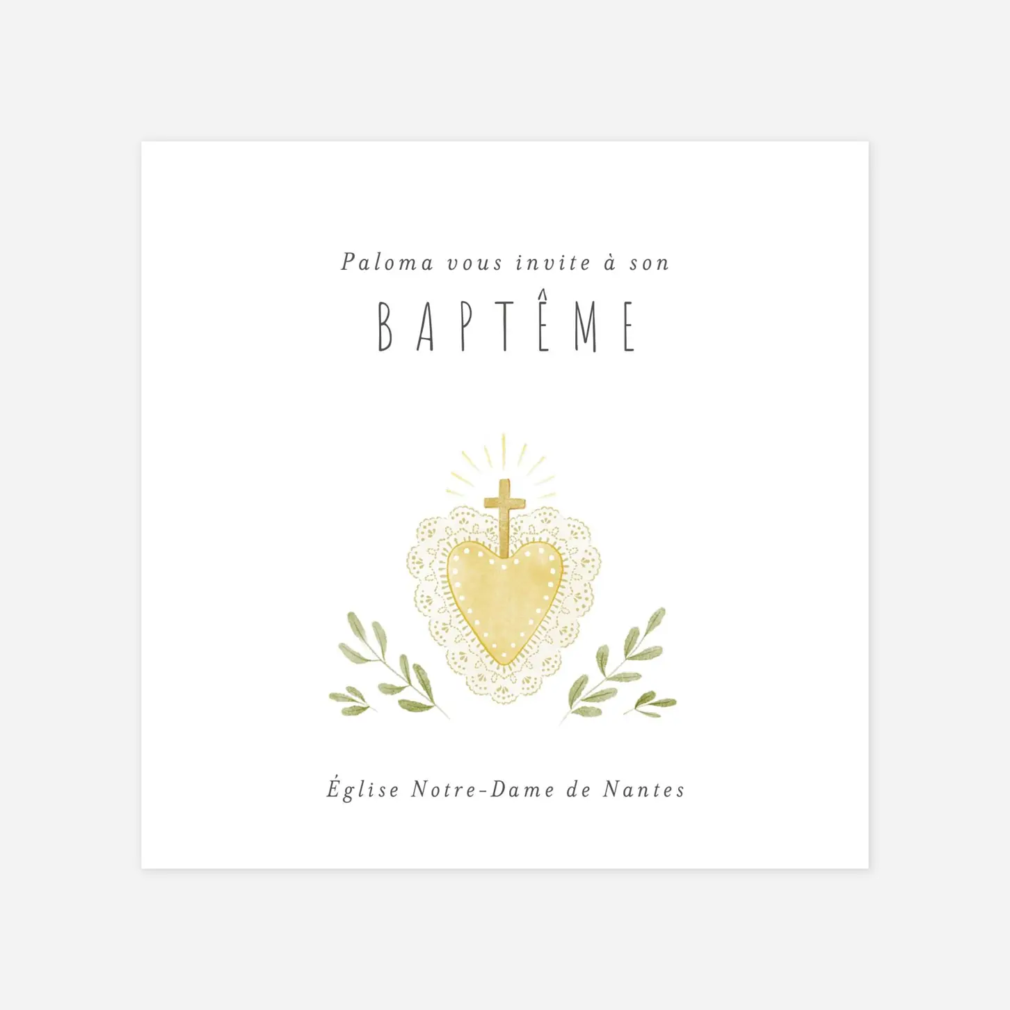 Faire-part baptême Symboles aquarellés